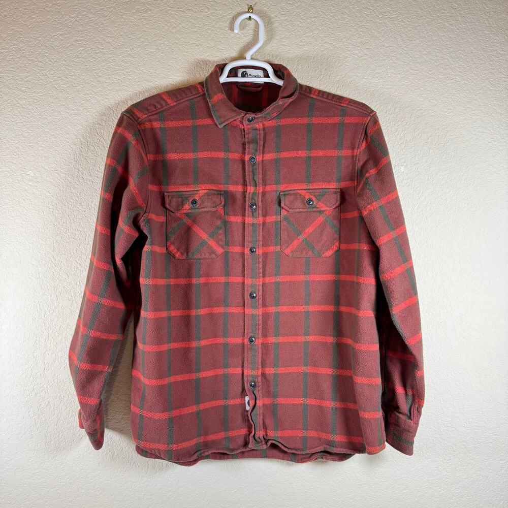MuskOx Shirt Mens XL Red Black Flannel Plaid Check Field Grand Heavyweight Chore